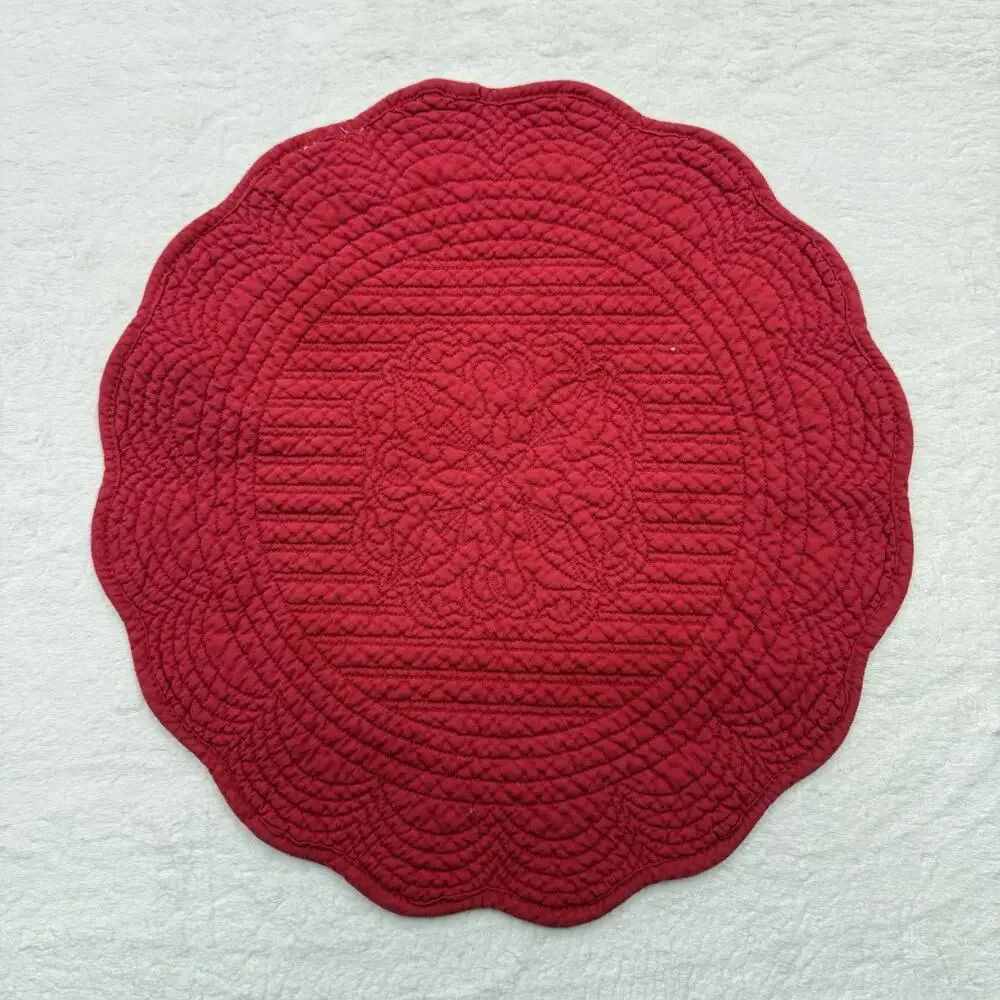 Vintage Set of 3 Round Quilted Red Placemats 14 inch Dining Table Decor